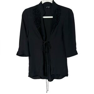 Love Haight Black Ruffle Tie-Front Blouse s